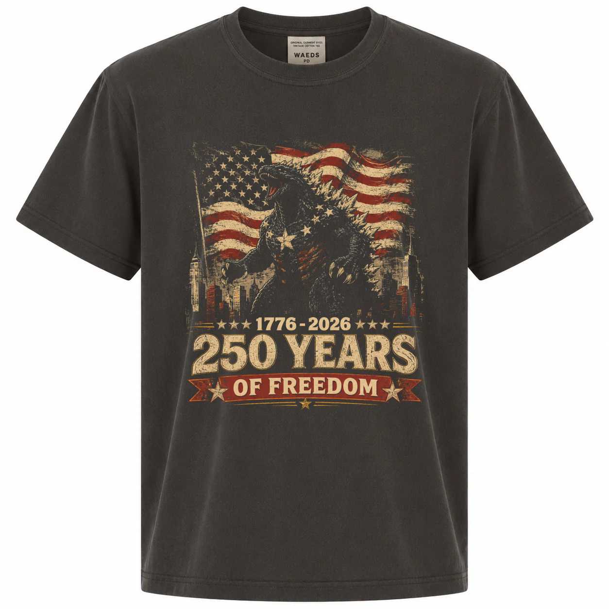250 Years of Freedom Vintage Distressed Monster T-Shirt Patriotic America 1776 2026 Independence Day Graphic Tee