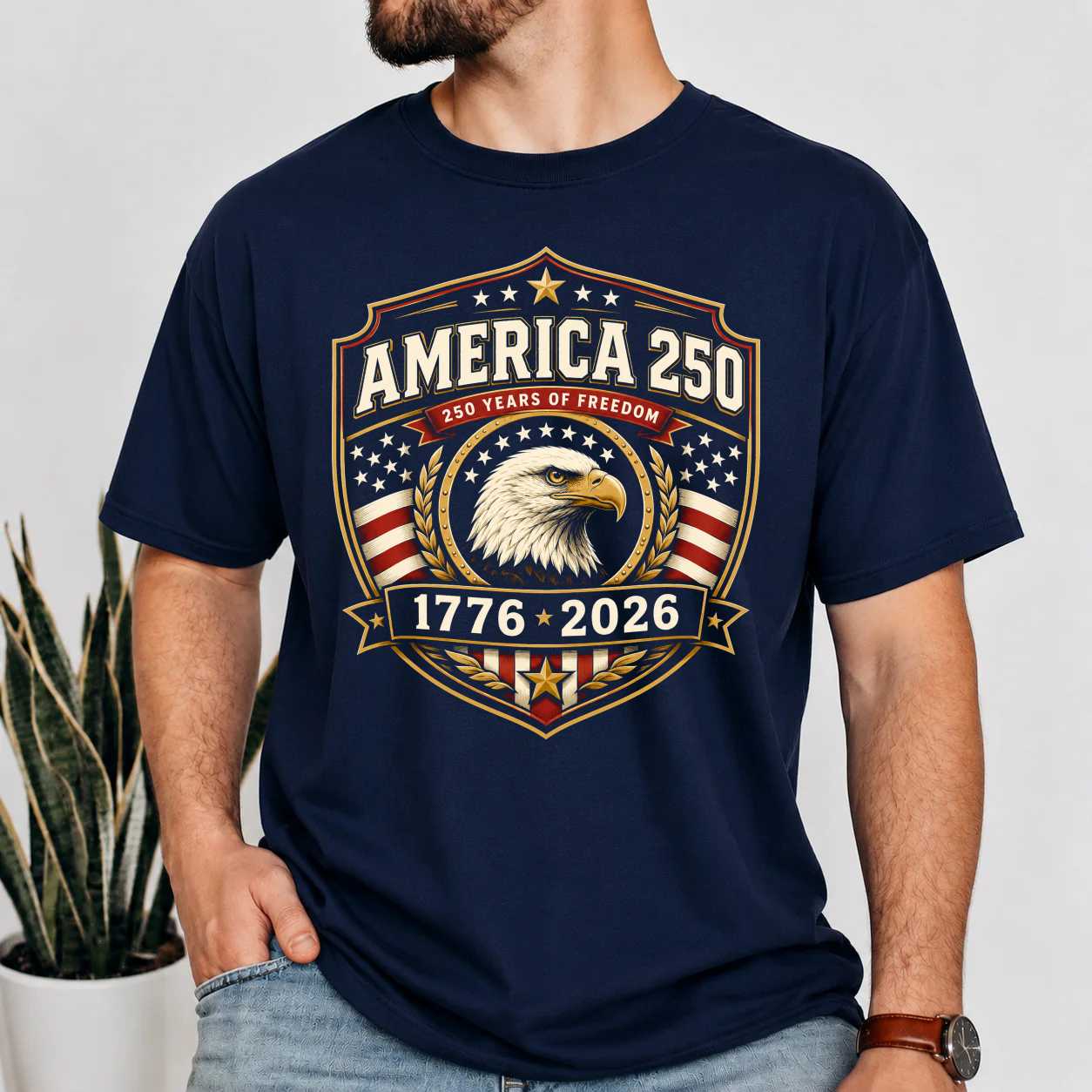 America 250 Anniversary Badge T-Shirt Patriotic Eagle Independence Day 1776 2026 Graphic Tee