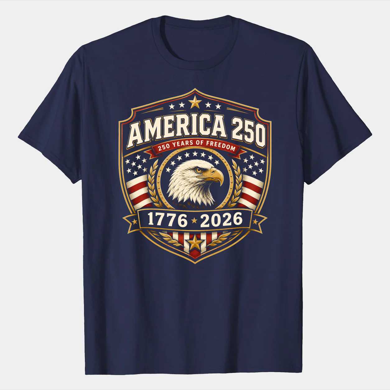 America 250 Anniversary Badge T-Shirt Patriotic Eagle Independence Day 1776 2026 Graphic Tee