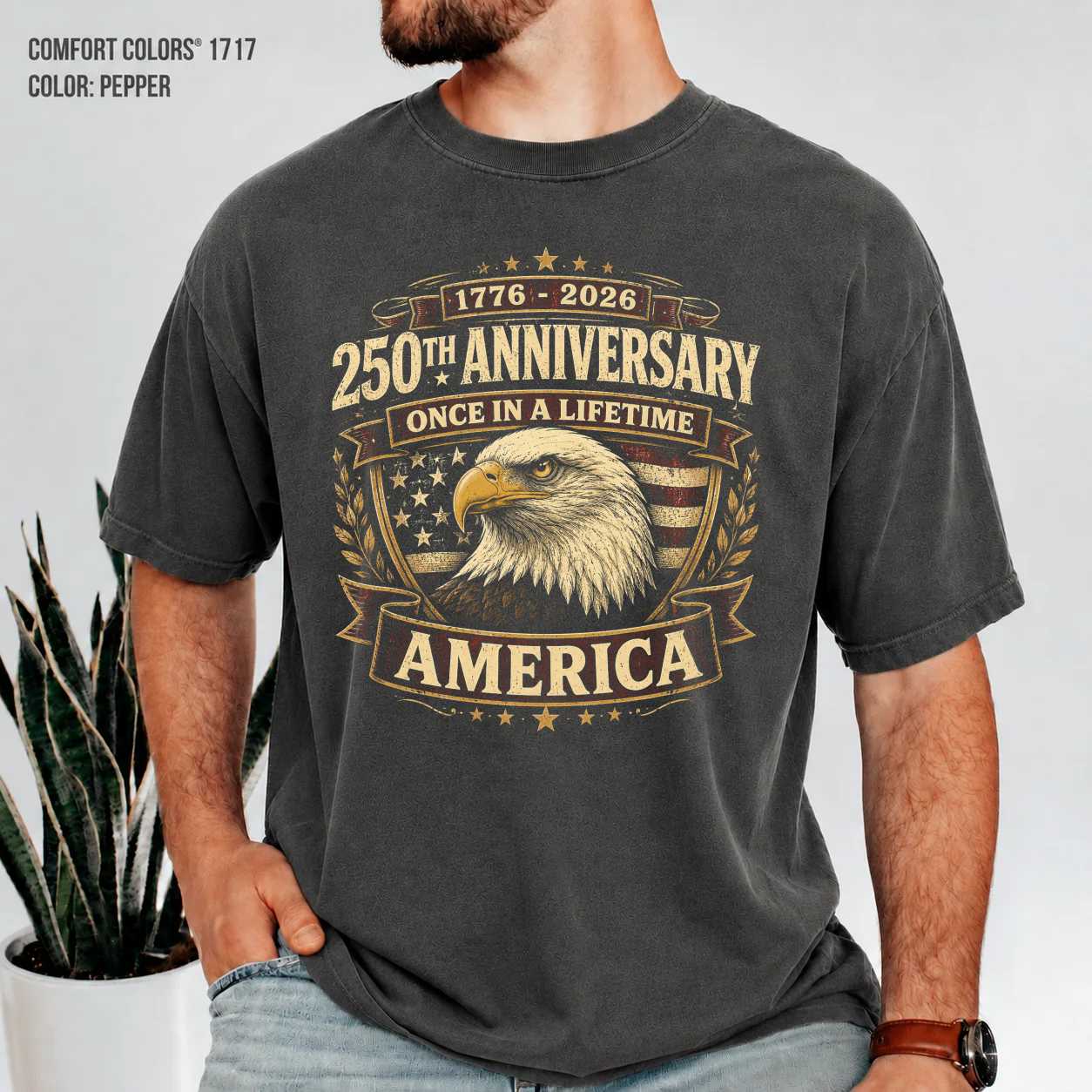 America 250 Anniversary Eagle Heritage Badge T-Shirt, Vintage Distressed Patriotic 1776-2026 Once in a Lifetime Celebration Tee