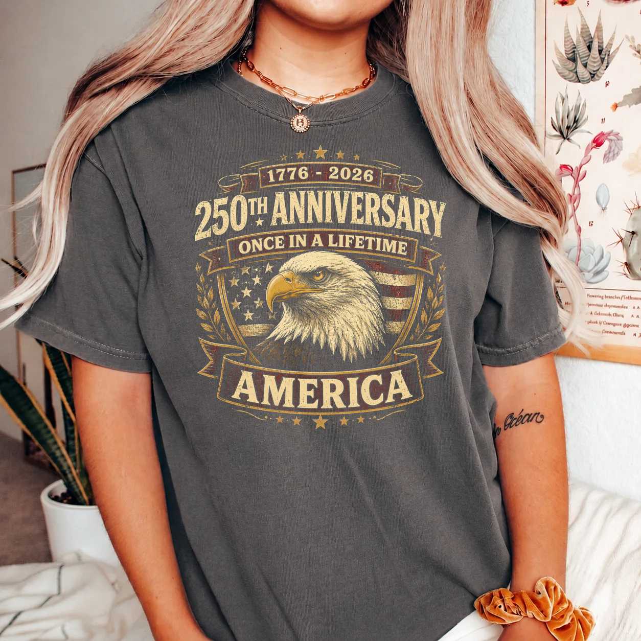America 250 Anniversary Eagle Heritage Badge T-Shirt, Vintage Distressed Patriotic 1776-2026 Once in a Lifetime Celebration Tee