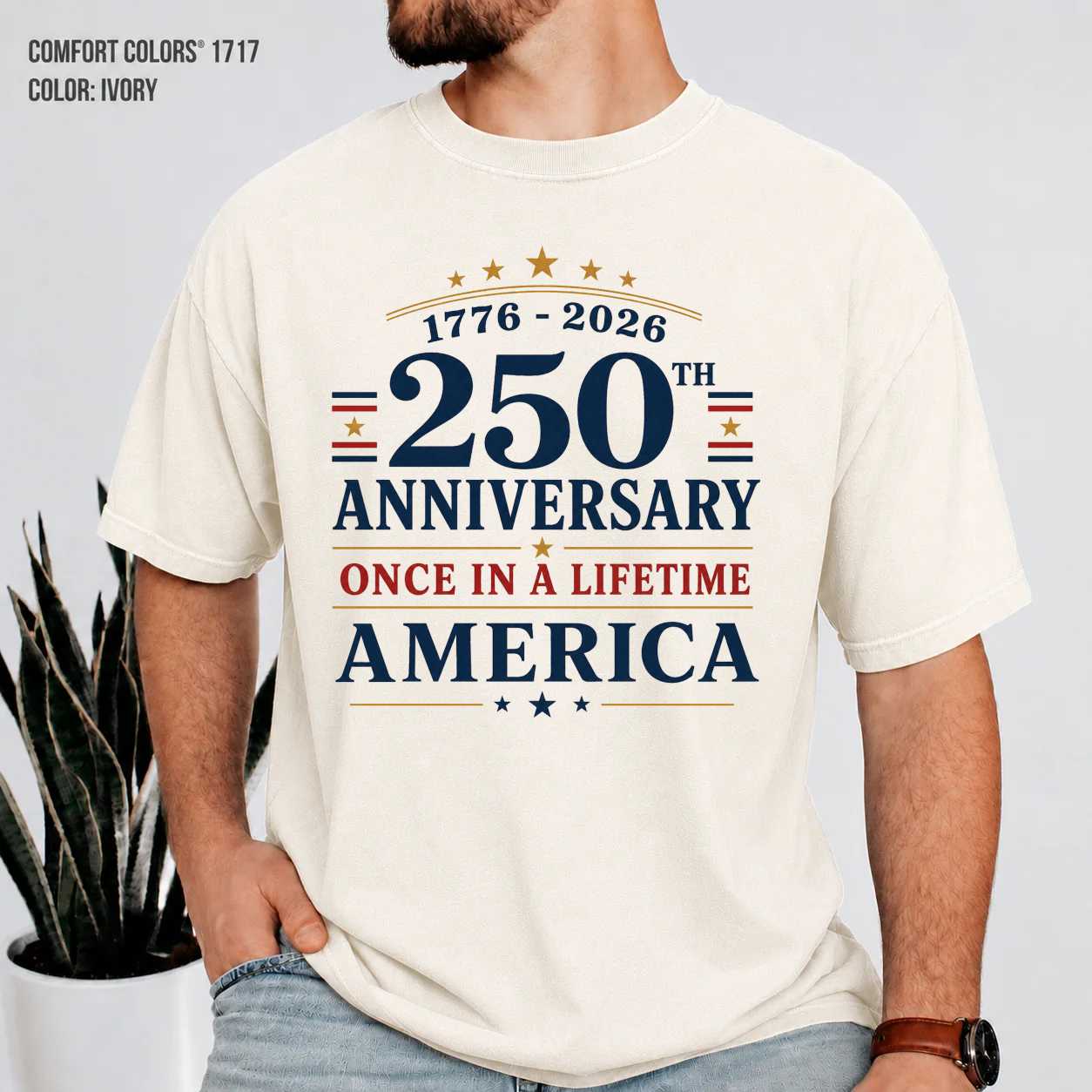 America 250 Anniversary Once in a Lifetime T-Shirt, Minimal Typography 1776-2026 Patriotic Celebration Tee