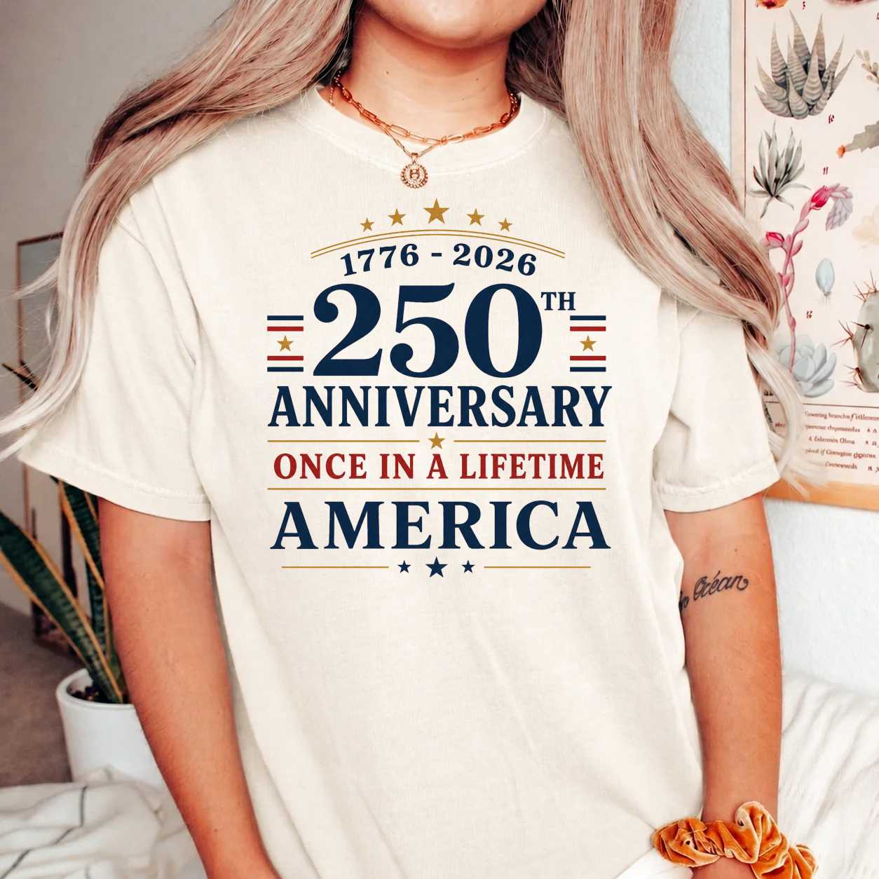 America 250 Anniversary Once in a Lifetime T-Shirt, Minimal Typography 1776-2026 Patriotic Celebration Tee