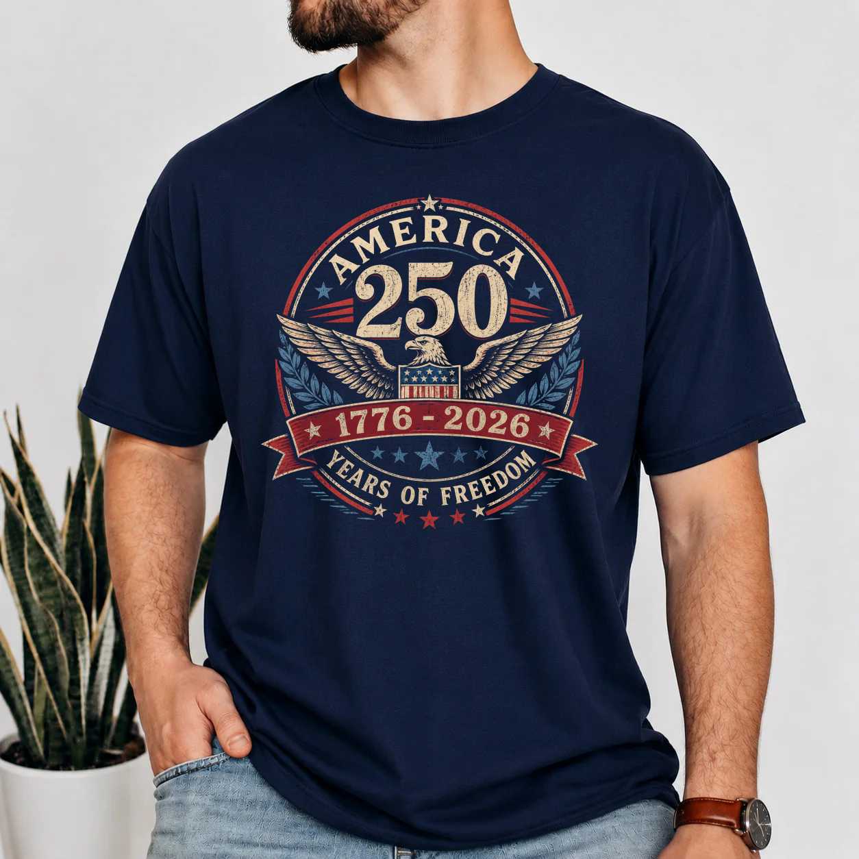 America 250 Anniversary Shirt Patriotic Freedom Badge Emblem Historical Celebration Graphic T-Shirt