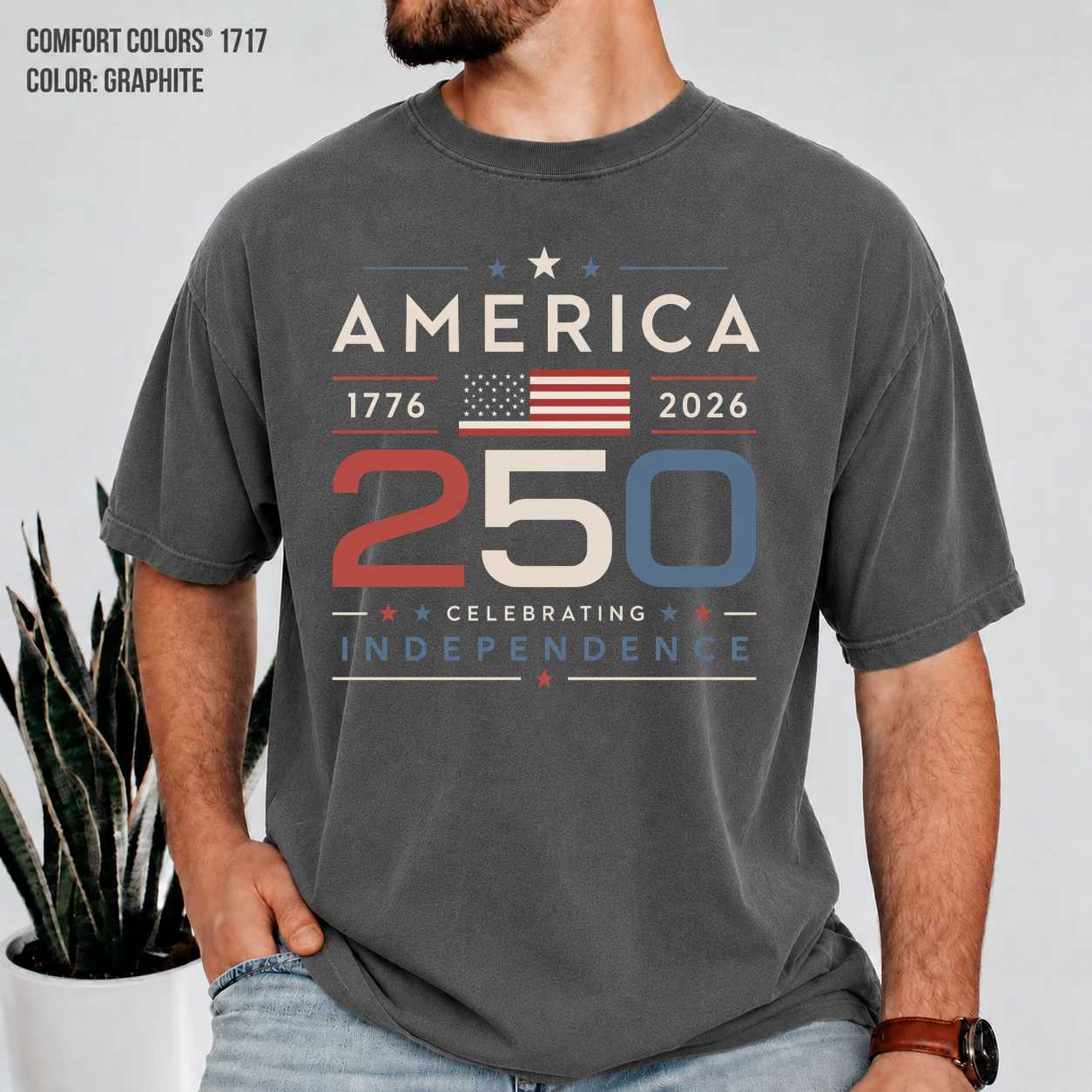 America 250 Anniversary T-Shirt Clean Modern USA Patriotic Independence Celebration Graphic Tee