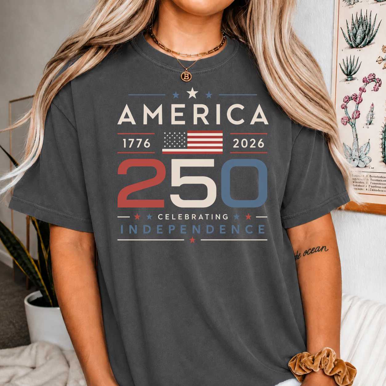America 250 Anniversary T-Shirt Clean Modern USA Patriotic Independence Celebration Graphic Tee