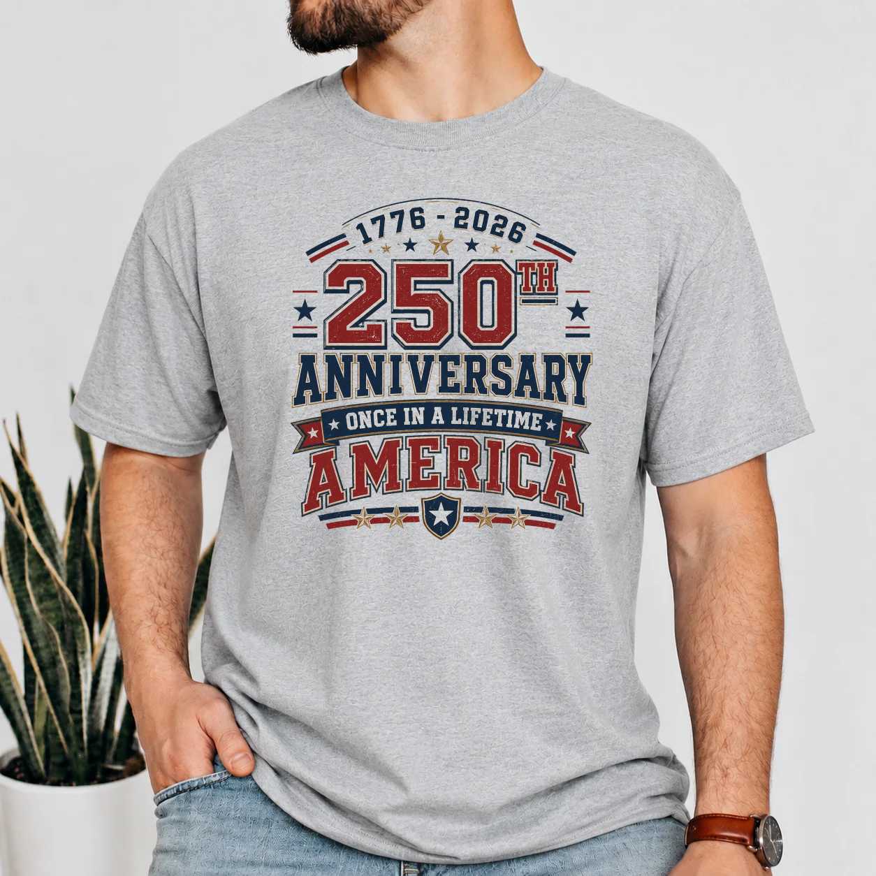 America 250 Anniversary Varsity T-Shirt, 1776-2026 Once in a Lifetime Patriotic Collegiate Graphic Tee
