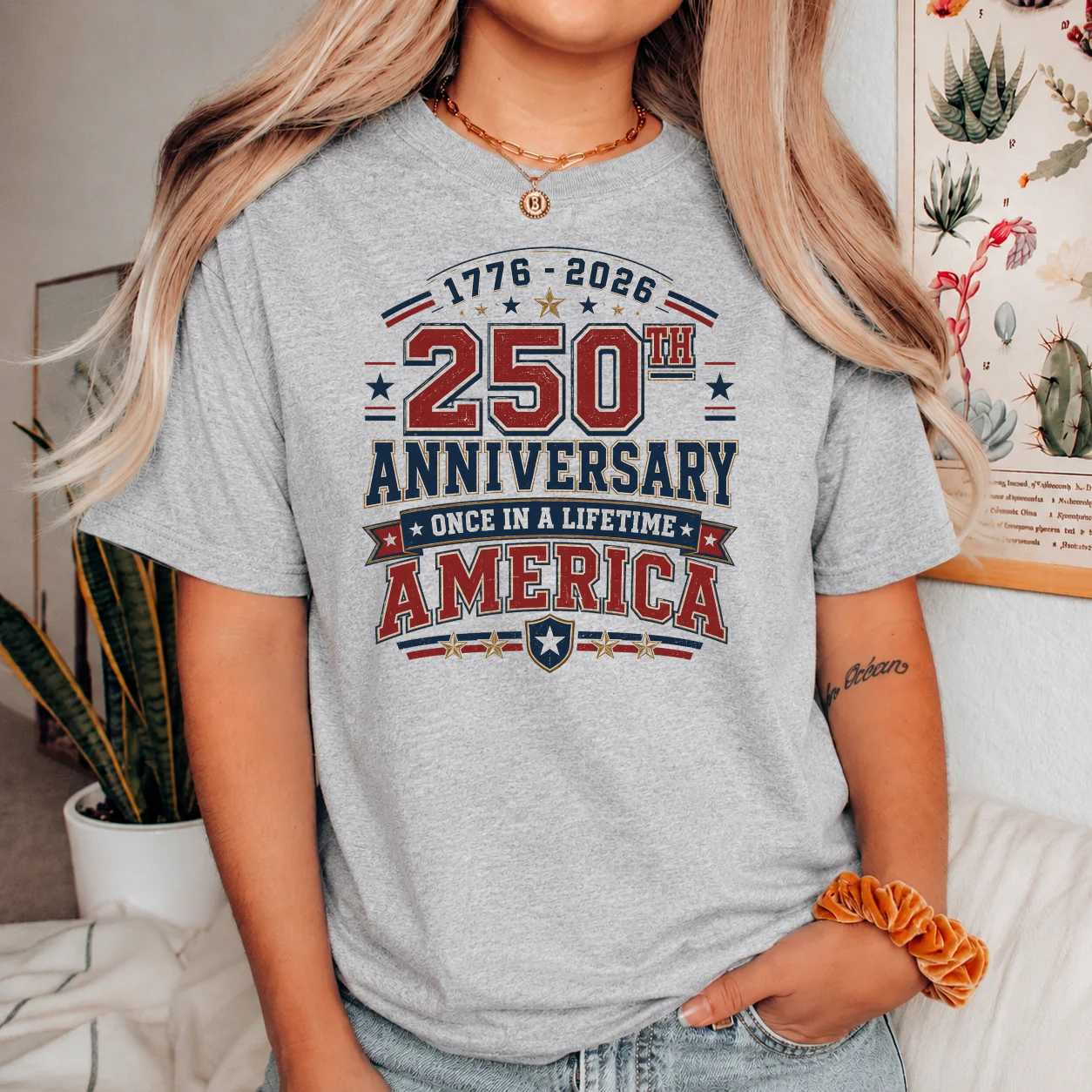 America 250 Anniversary Varsity T-Shirt, 1776-2026 Once in a Lifetime Patriotic Collegiate Graphic Tee