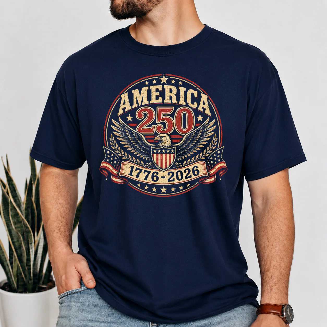 America 250 Badge Emblem T-Shirt Patriotic 1776-2026 Independence Day Anniversary Graphic Tee
