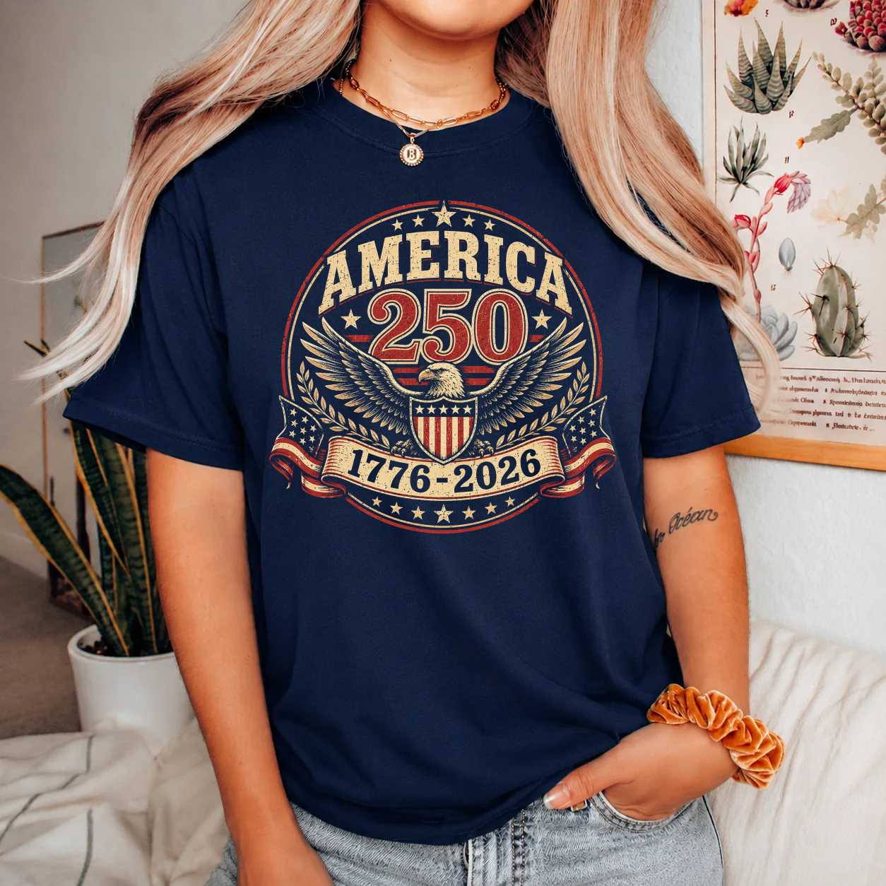 America 250 Badge Emblem T-Shirt Patriotic 1776-2026 Independence Day Anniversary Graphic Tee