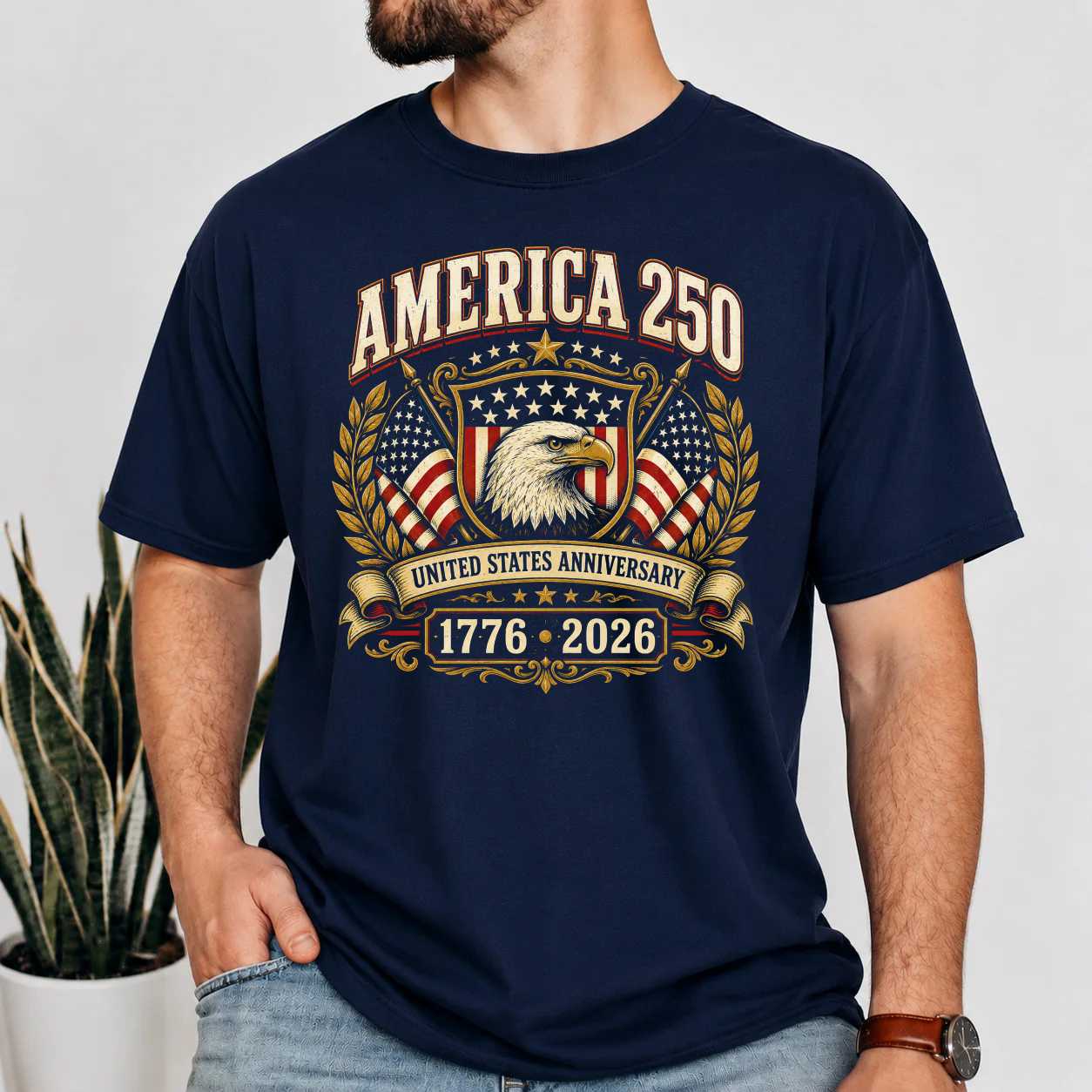 America 250 Badge Emblem T-Shirt Patriotic USA Anniversary 1776-2026 Heritage Graphic Tee