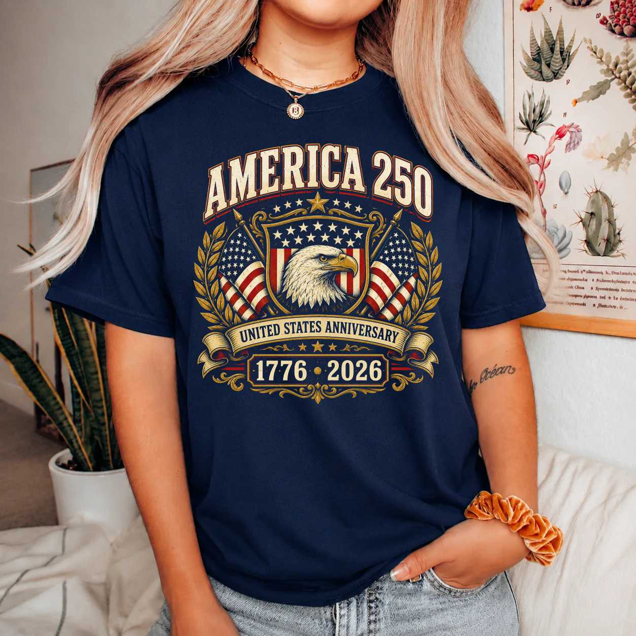 America 250 Badge Emblem T-Shirt Patriotic USA Anniversary 1776-2026 Heritage Graphic Tee