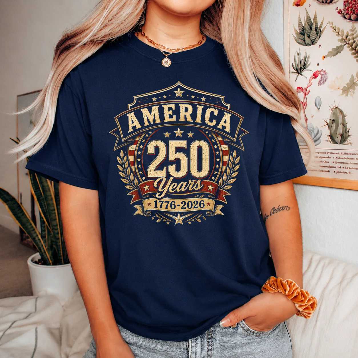 America 250 Badge T-Shirt Patriotic Anniversary Graphic Tee for Independence Day USA Celebration