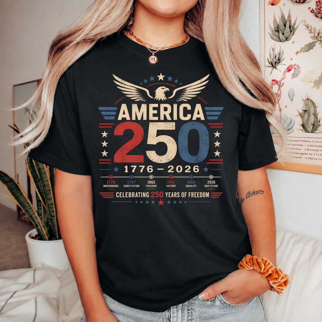 America 250 Celebration Shirt Modern Patriotic Historical Anniversary Graphic T-Shirt