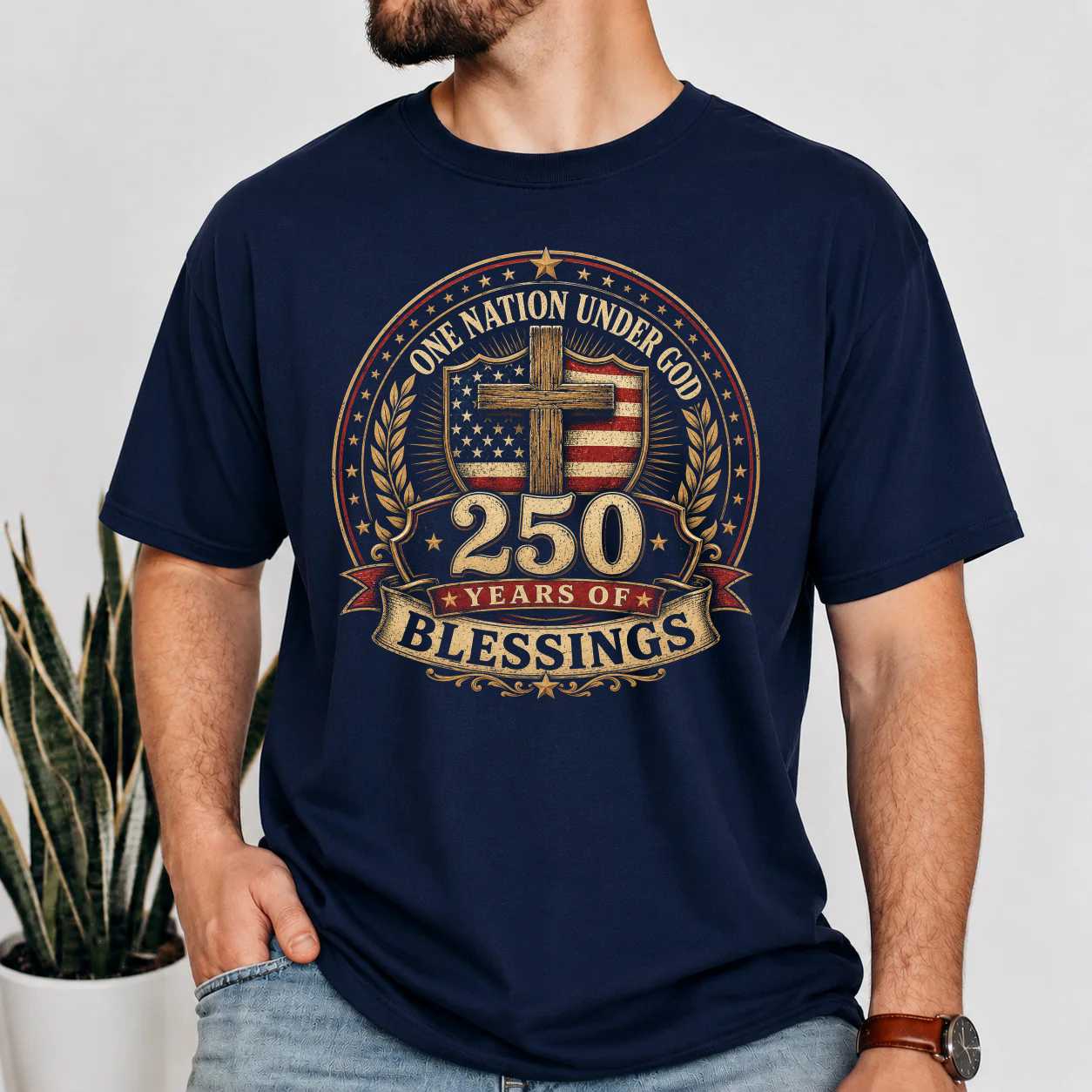 America 250 Christian Shirt One Nation Under God Heritage Anniversary Badge Graphic T-Shirt