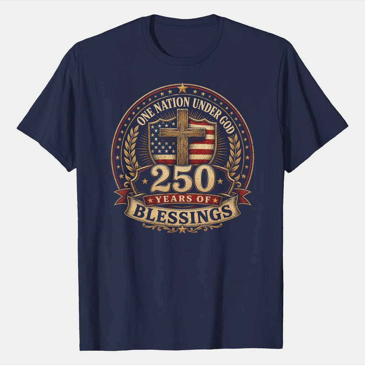 America 250 Christian Shirt One Nation Under God Heritage Anniversary Badge Graphic T-Shirt
