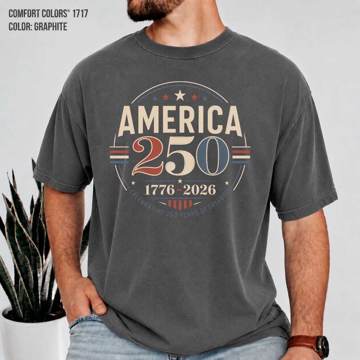America 250 Commemorative T-Shirt Clean Modern 1776-2026 Patriotic Anniversary Graphic Tee