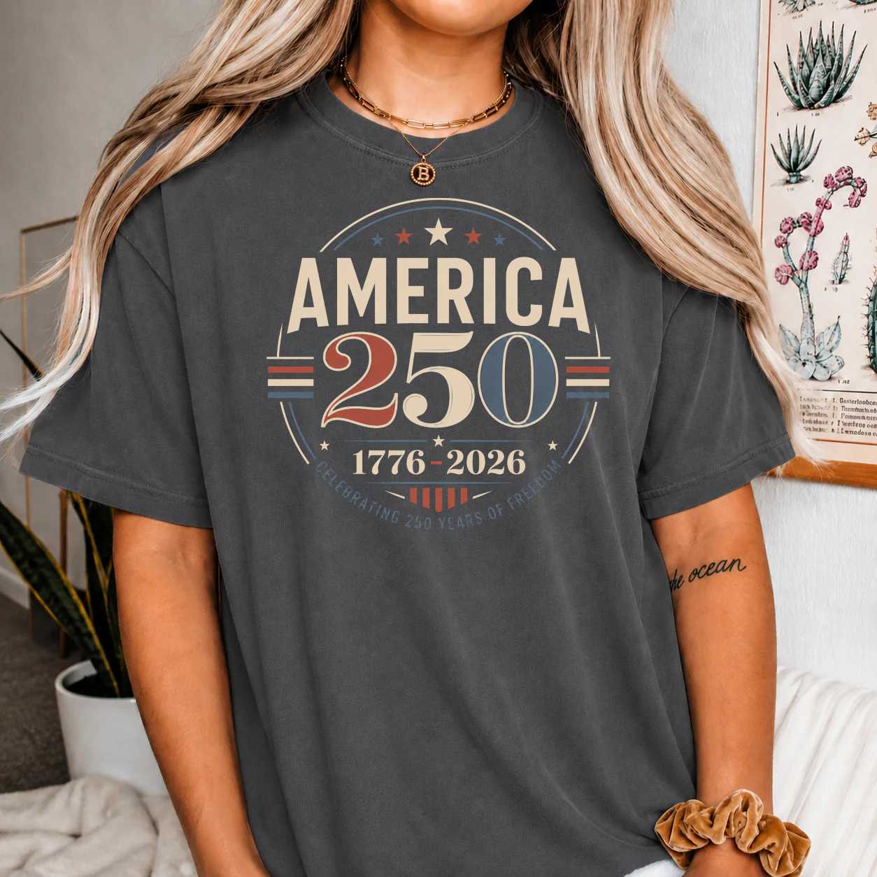 America 250 Commemorative T-Shirt Clean Modern 1776-2026 Patriotic Anniversary Graphic Tee