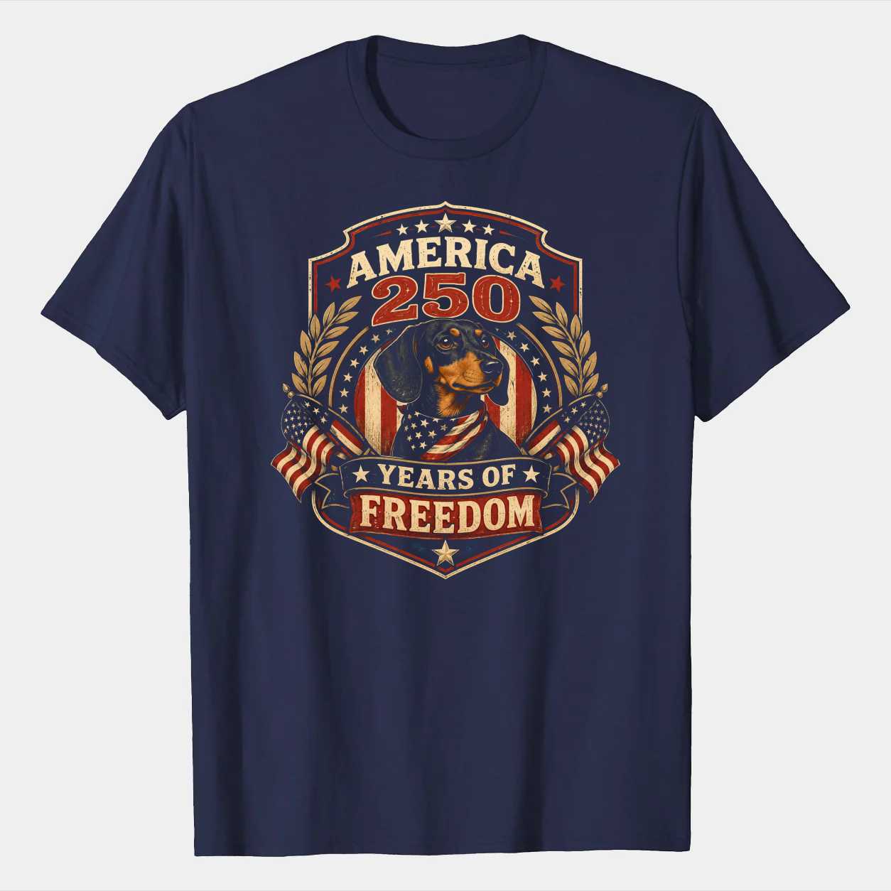 America 250 Dachshund Shirt Patriotic Freedom Badge T-Shirt Dog Lover Independence Day Graphic Tee