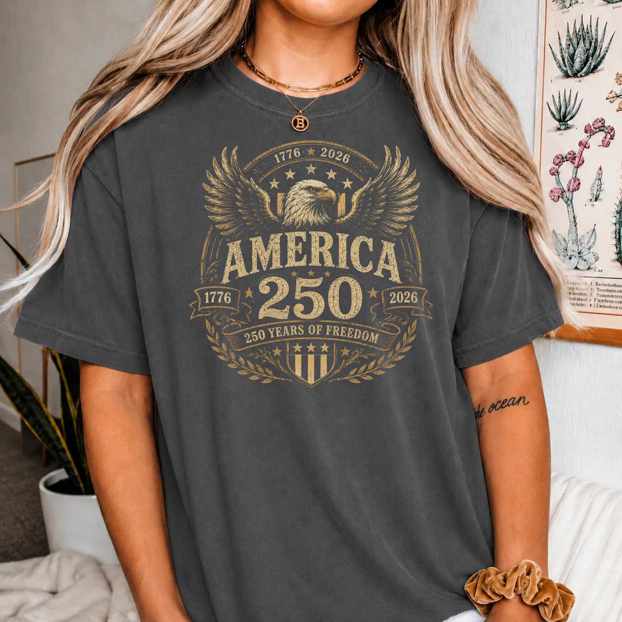 America 250 Eagle Shirt Patriotic Heritage Emblem 1776 2026 USA Anniversary Graphic T-Shirt