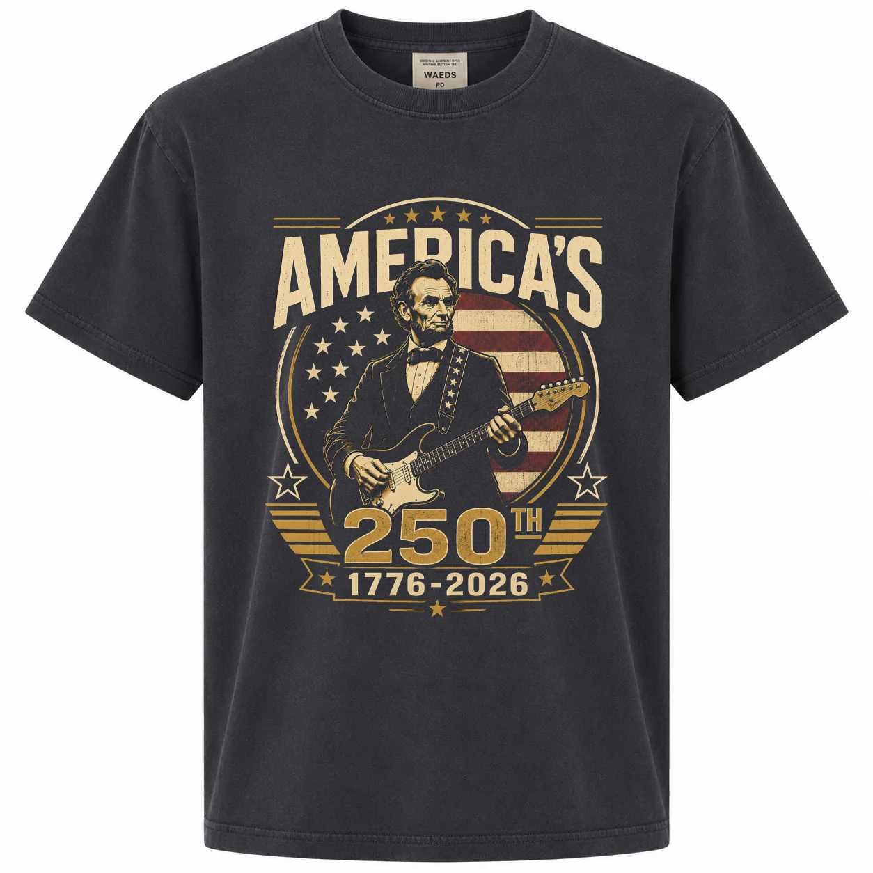 America 250 Graphic T-Shirt Modern Lincoln Guitar Independence Celebration 1776-2026 Patriotic Tee