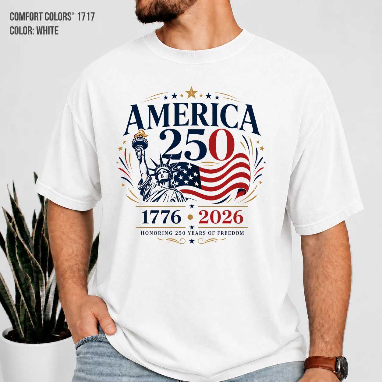 America 250 Liberty T-Shirt Modern Patriotic Flag Illustration 1776-2026 Anniversary Graphic Tee