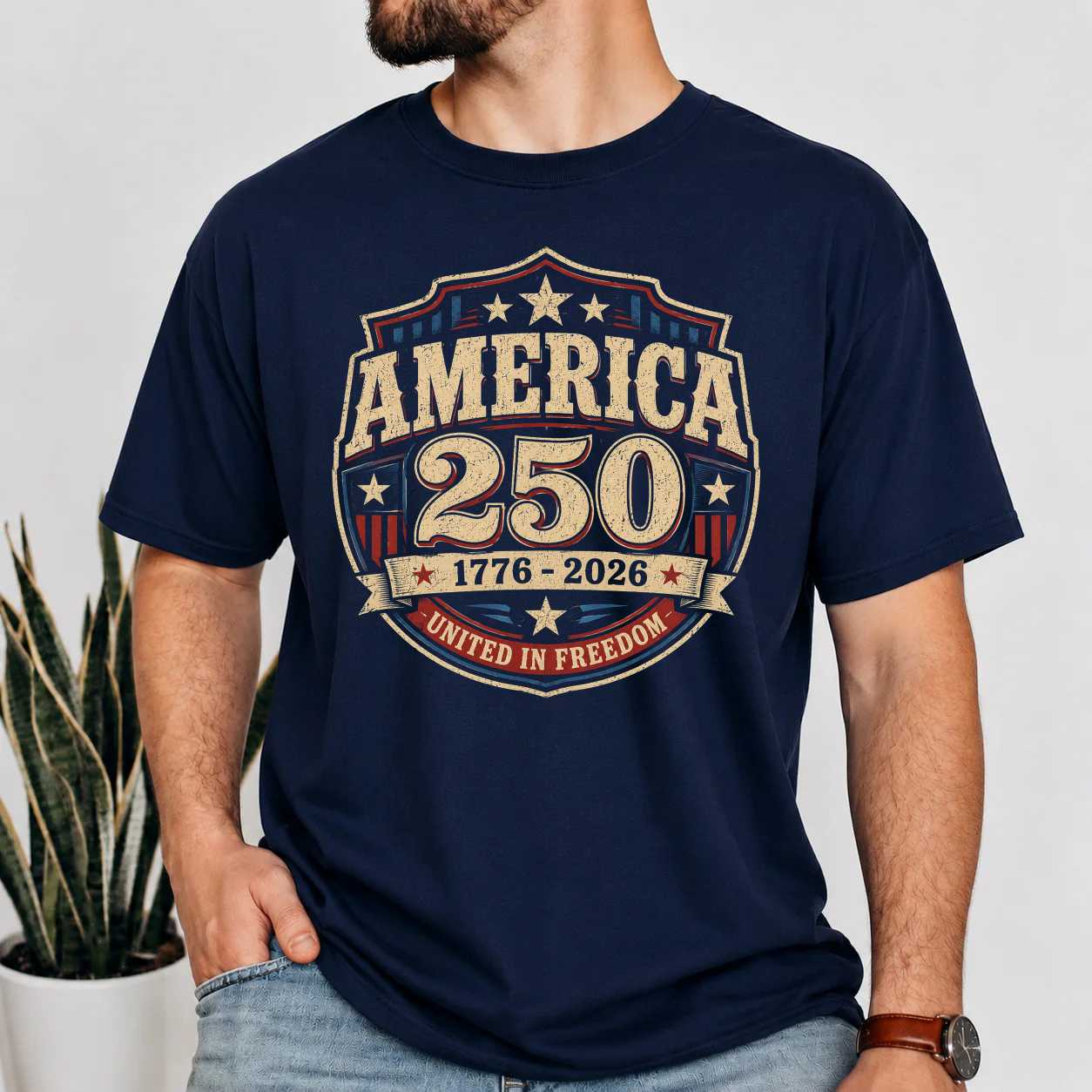 America 250 Patriotic Badge T-Shirt, 1776 2026 USA Anniversary Graphic Tee for Men and Women