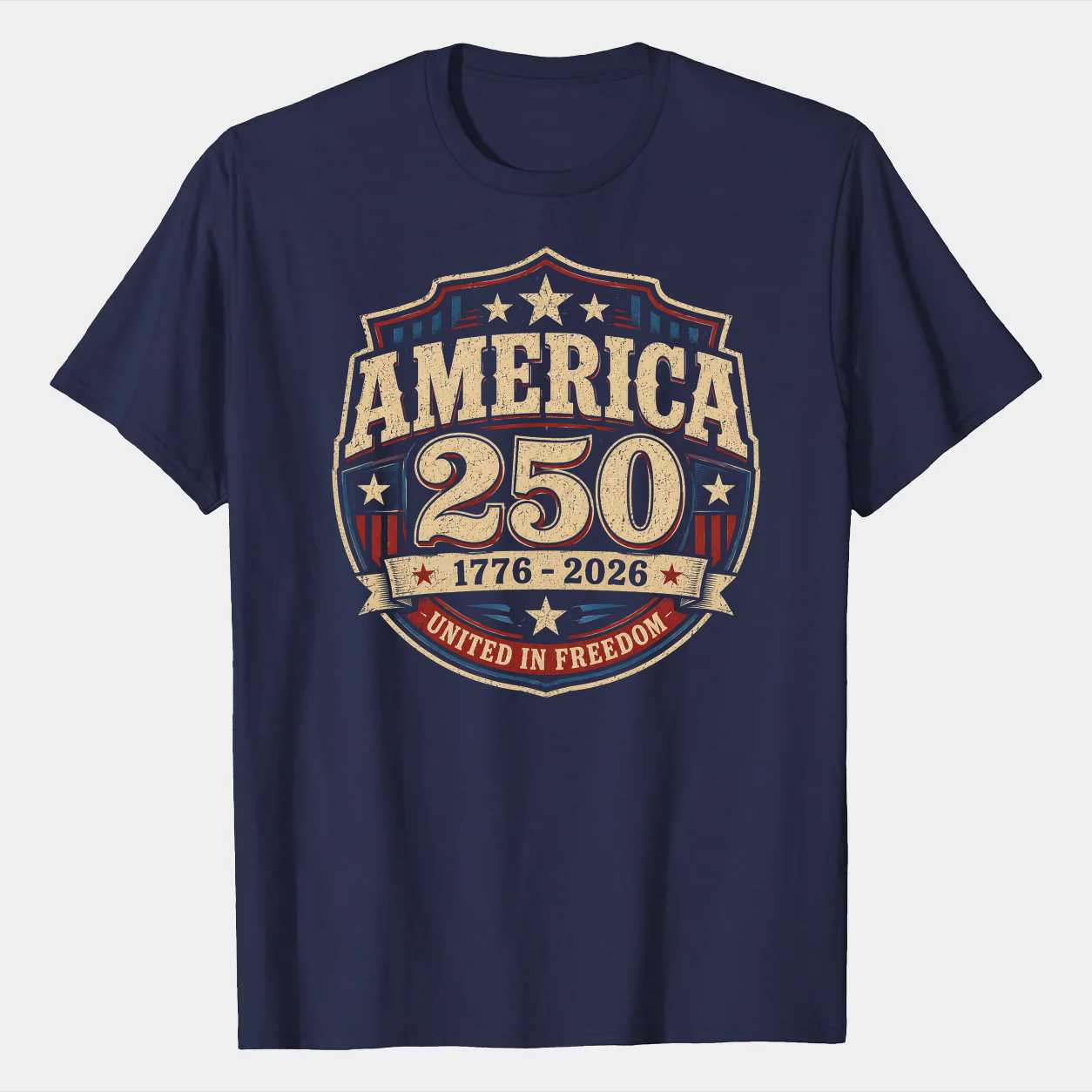 America 250 Patriotic Badge T-Shirt, 1776 2026 USA Anniversary Graphic Tee for Men and Women