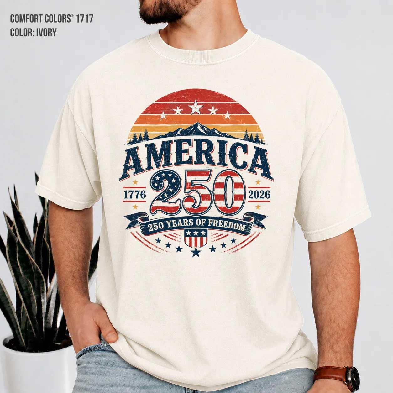 America 250 Retro Shirt Patriotic Sunset Celebration 1776 2026 USA Independence Day Graphic T-Shirt