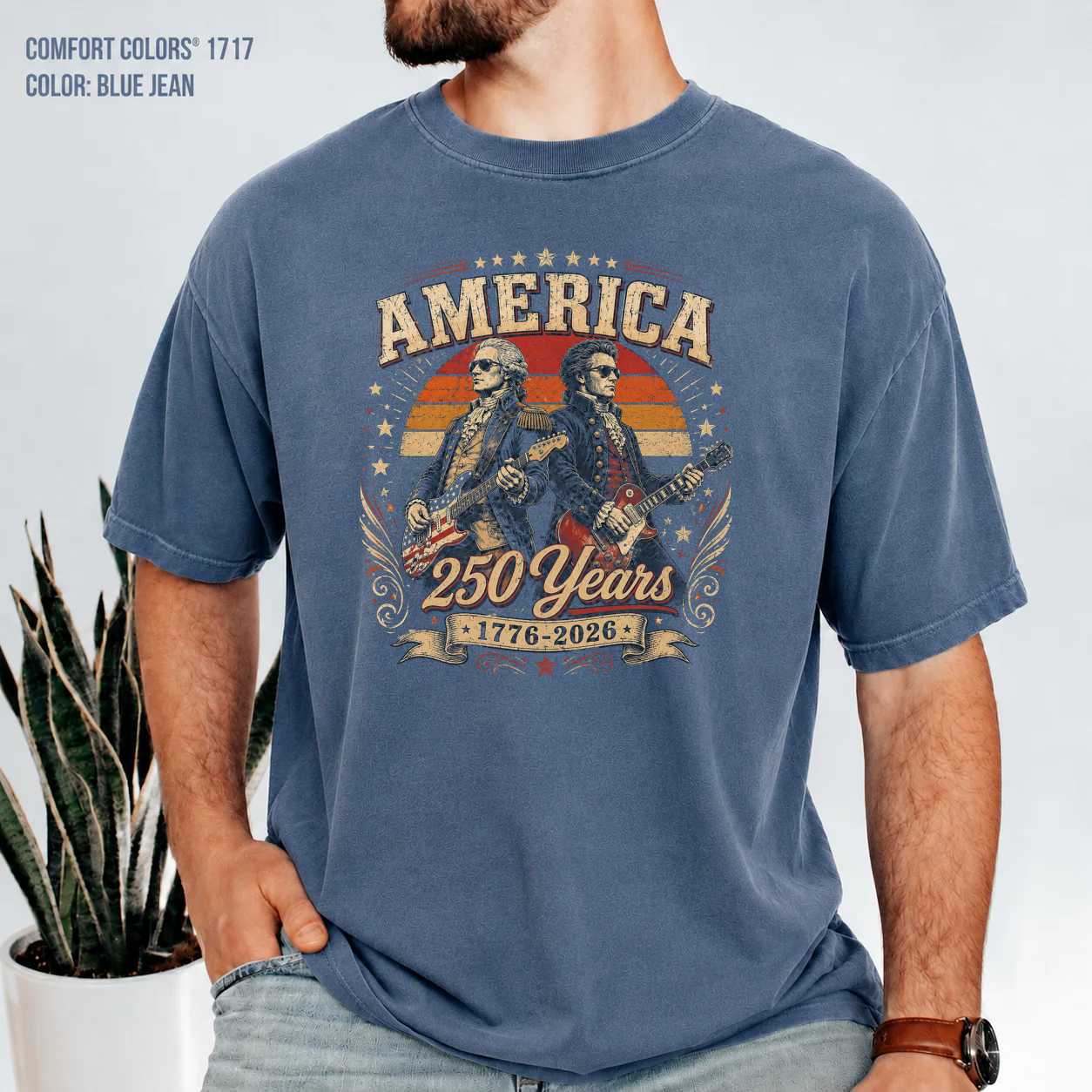 America 250 Retro Sunset Rock Band T-Shirt Patriotic USA Anniversary Graphic Tee for Independence Day