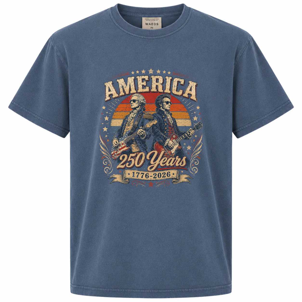 America 250 Retro Sunset Rock Band T-Shirt Patriotic USA Anniversary Graphic Tee for Independence Day