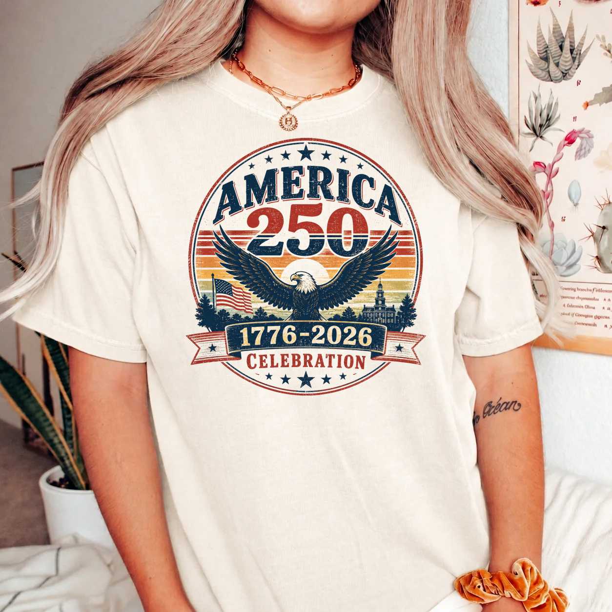America 250 Retro Sunset T-Shirt 1776-2026 Patriotic Independence Day Celebration Graphic Tee