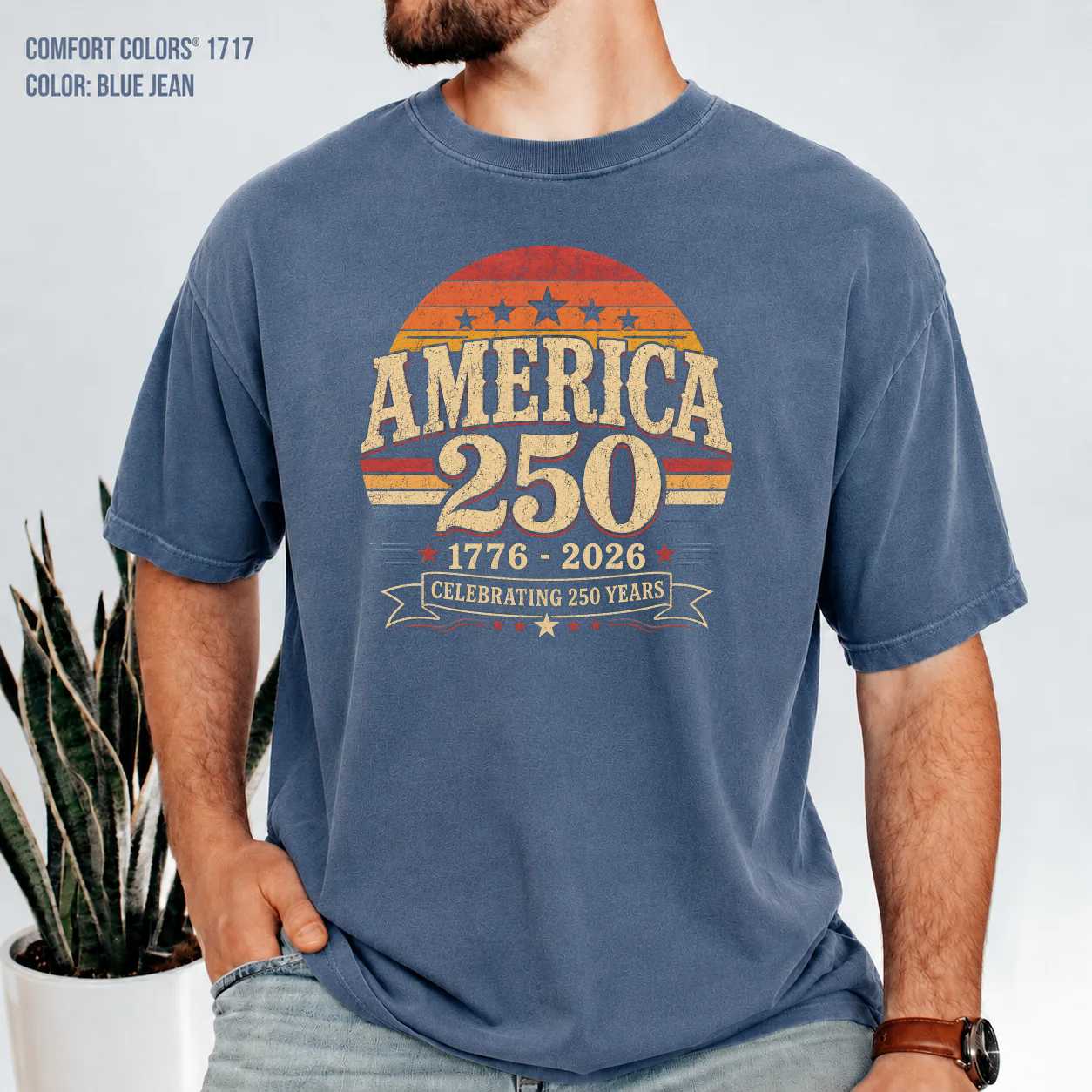 America 250 Retro Sunset T-Shirt, Patriotic 1776 2026 Anniversary Celebration Graphic Tee for Men and Women