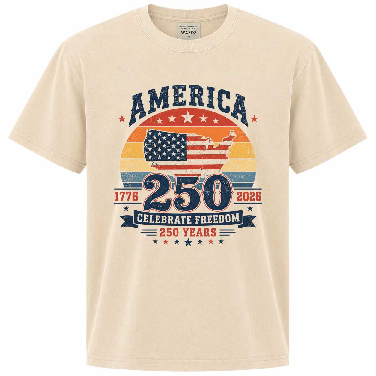 America 250 Retro Sunset T-Shirt Patriotic USA Anniversary Celebration American Flag Graphic Tee
