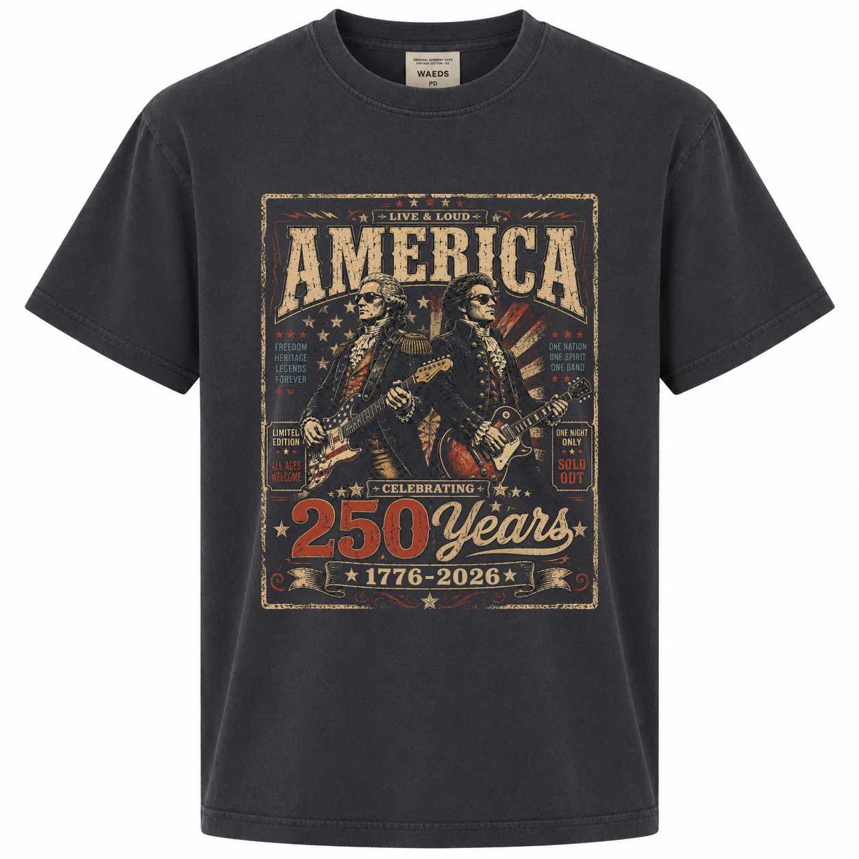 America 250 Rock Band T-Shirt Vintage Patriotic Concert Poster Graphic Tee for USA Anniversary Celebration