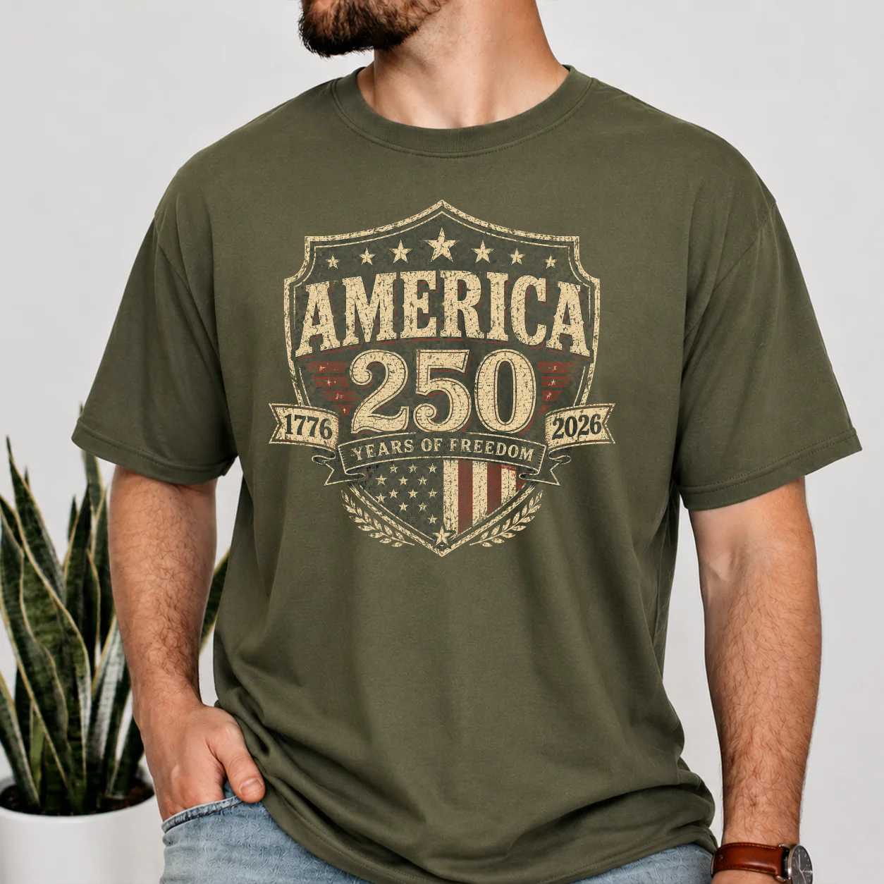 America 250 Shield Shirt Distressed Stars and Stripes Patriotic 1776 2026 USA Anniversary T-Shirt