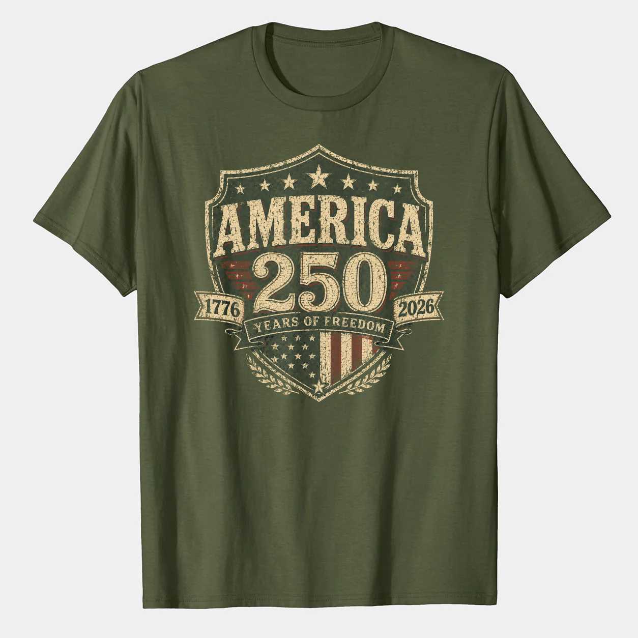America 250 Shield Shirt Distressed Stars and Stripes Patriotic 1776 2026 USA Anniversary T-Shirt