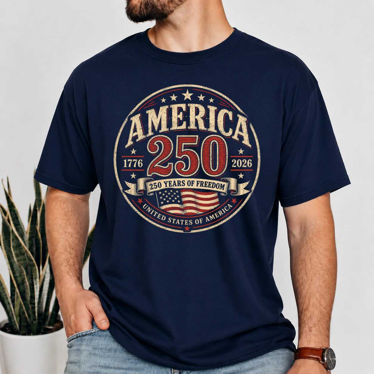 America 250 T Shirt Vintage Patriotic Anniversary Badge 1776 to 2026 USA Flag Independence Day Graphic Tee