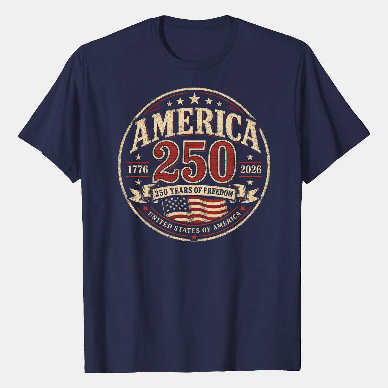 America 250 T Shirt Vintage Patriotic Anniversary Badge 1776 to 2026 USA Flag Independence Day Graphic Tee