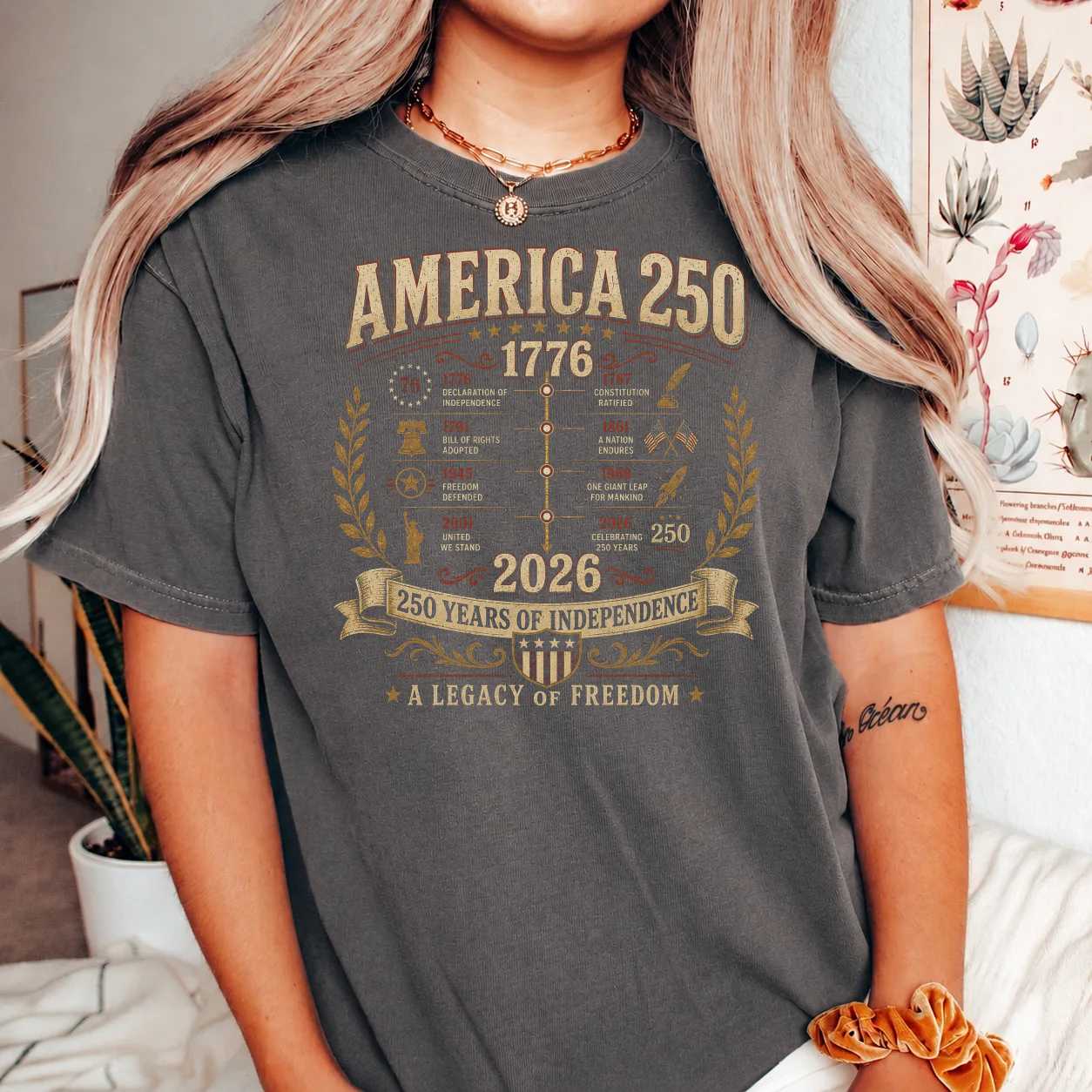America 250 Timeline T-Shirt Historic Independence Anniversary 1776-2026 Patriotic Graphic Tee