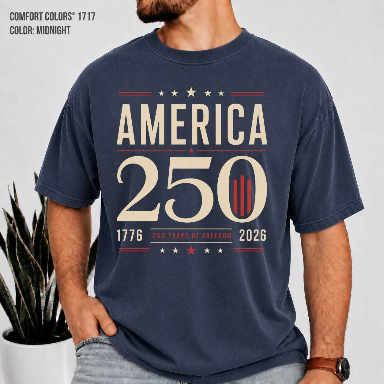 America 250 Typography Shirt Modern Minimal Patriotic 1776 2026 USA Anniversary Graphic T-Shirt
