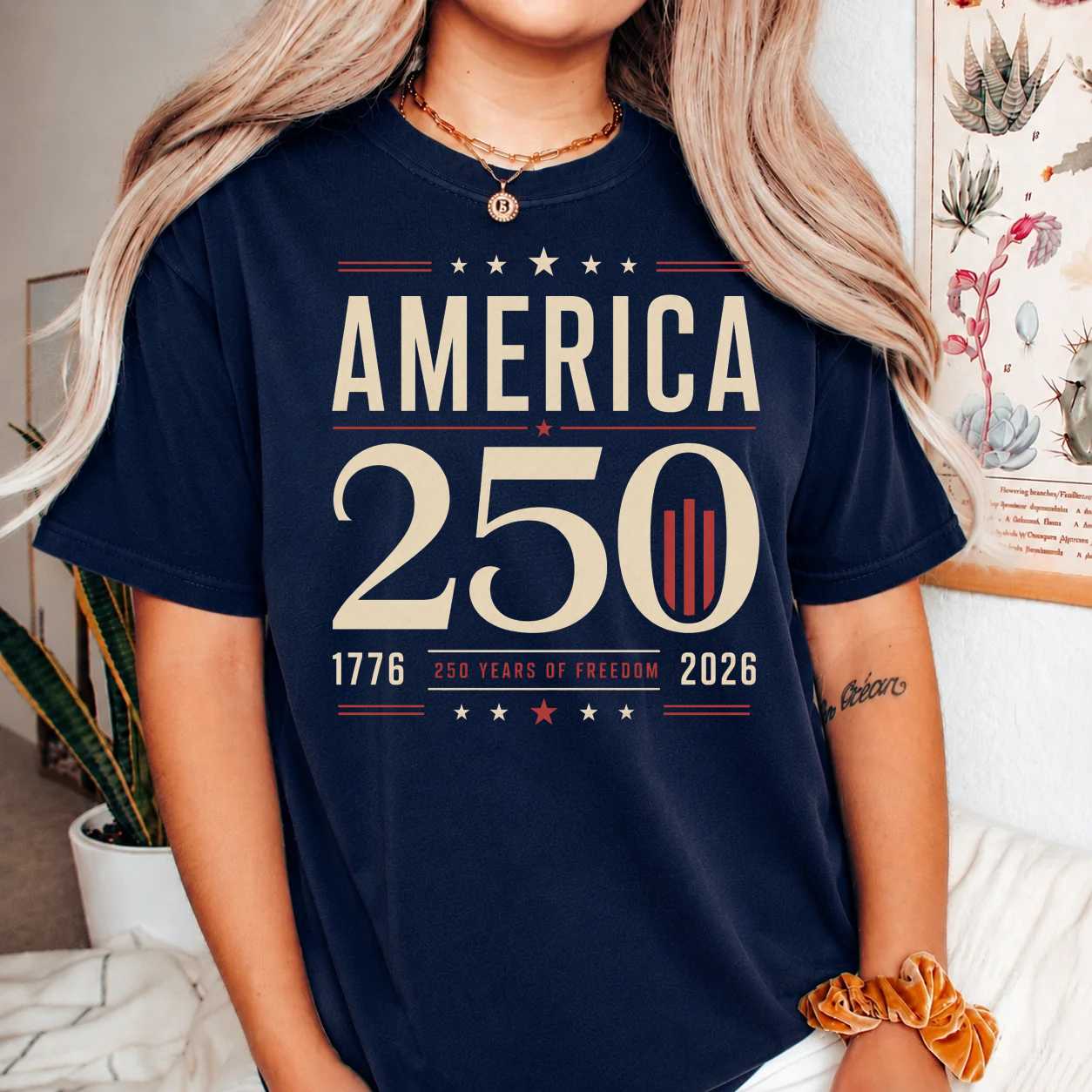 America 250 Typography Shirt Modern Minimal Patriotic 1776 2026 USA Anniversary Graphic T-Shirt