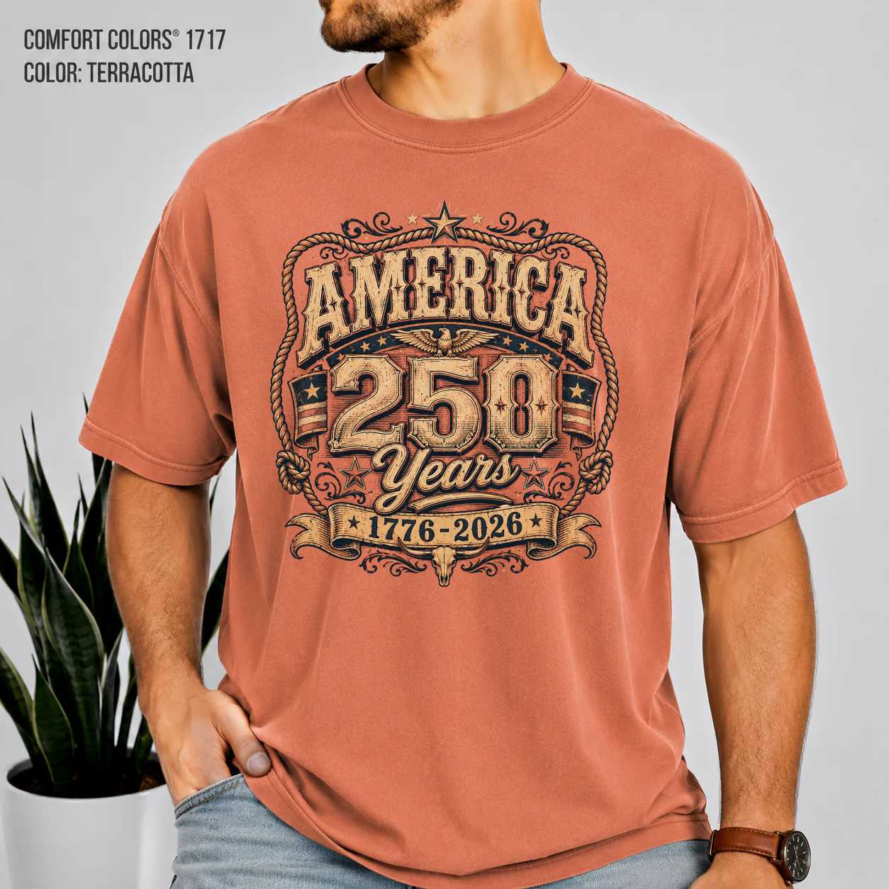 America 250 Western Rustic T-Shirt Patriotic Anniversary Graphic Tee for Independence Day Celebration
