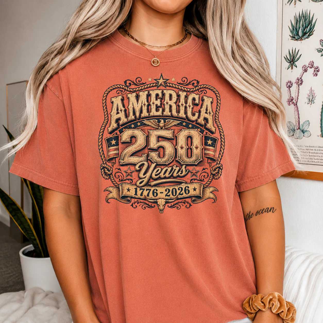 America 250 Western Rustic T-Shirt Patriotic Anniversary Graphic Tee for Independence Day Celebration