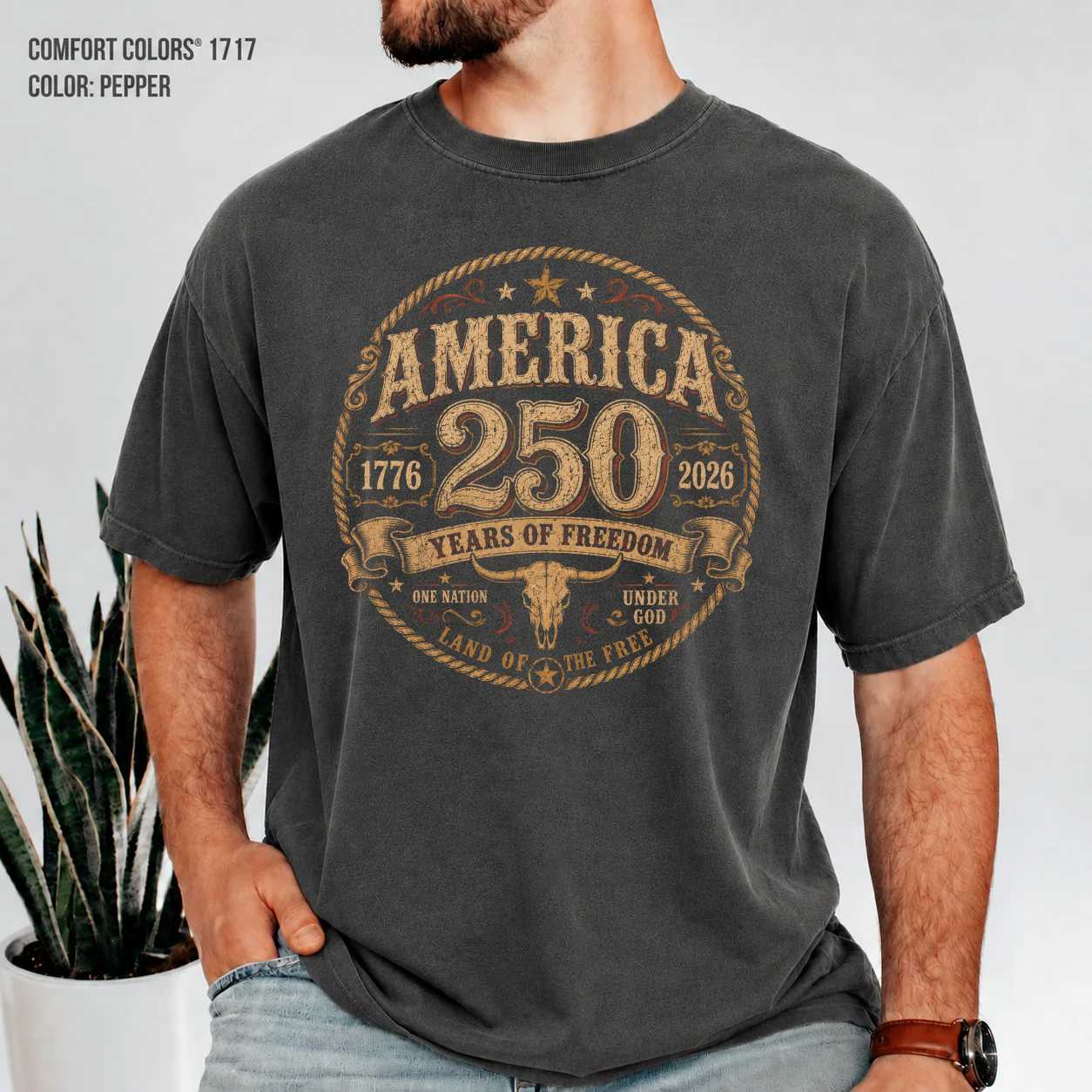 America 250 Western Shirt Rustic Freedom Anniversary 1776 2026 Patriotic Heritage Graphic T-Shirt