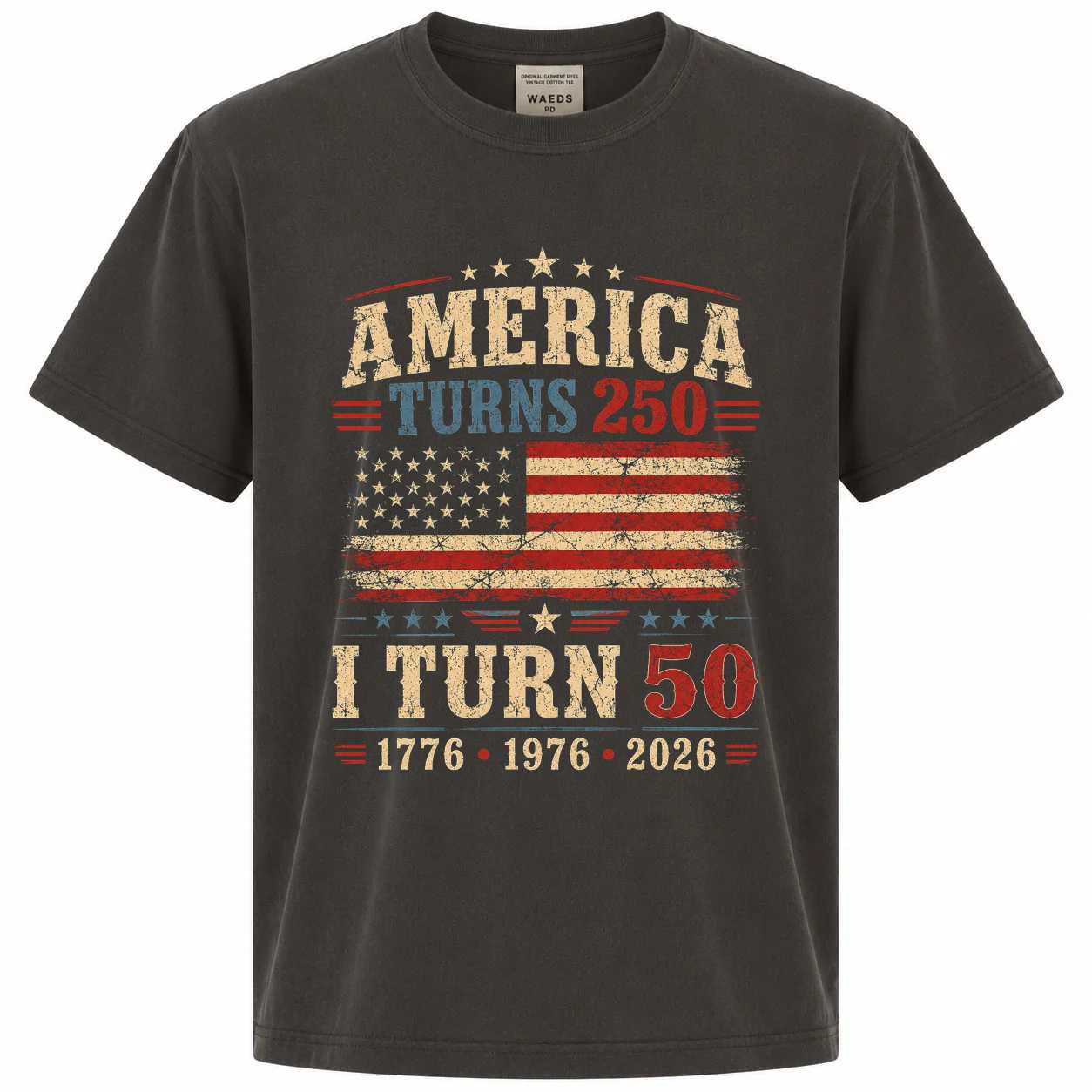 America Turns 250 I Turn 50 Vintage Patriotic Birthday T-Shirt for Adults Born in 1976 Heritage USA Celebration Tee