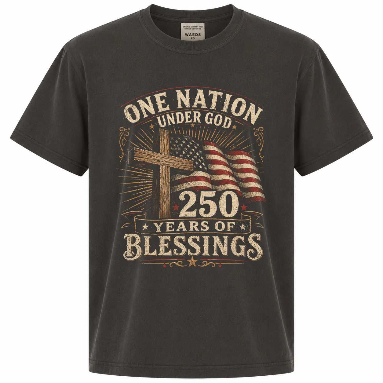 Christian Patriotic Shirt One Nation Under God 250 Years of Blessings Vintage Americana Graphic T-Shirt