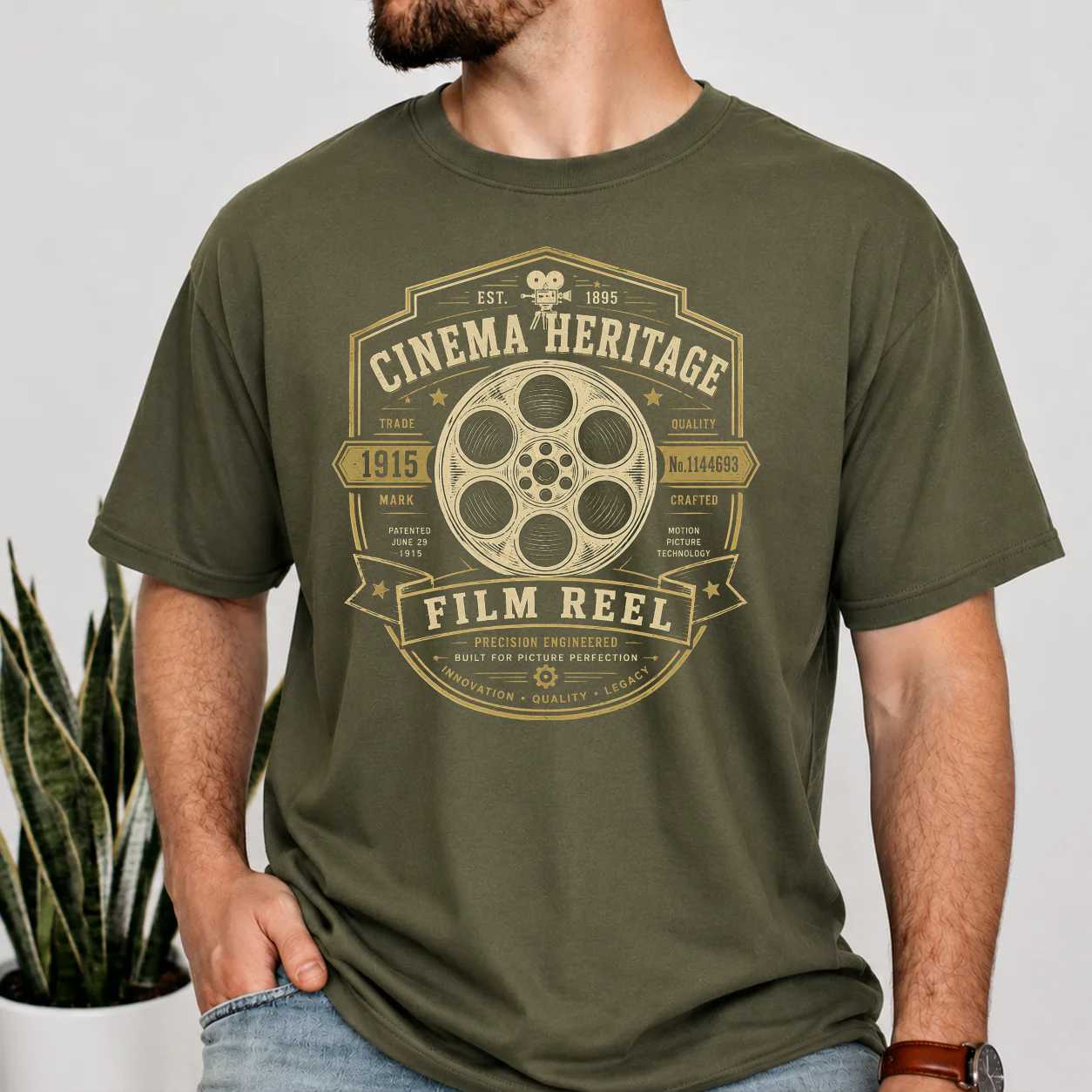 Cinema Reel T-Shirt Industrial Film Heritage Emblem Graphic for Movie Enthusiasts