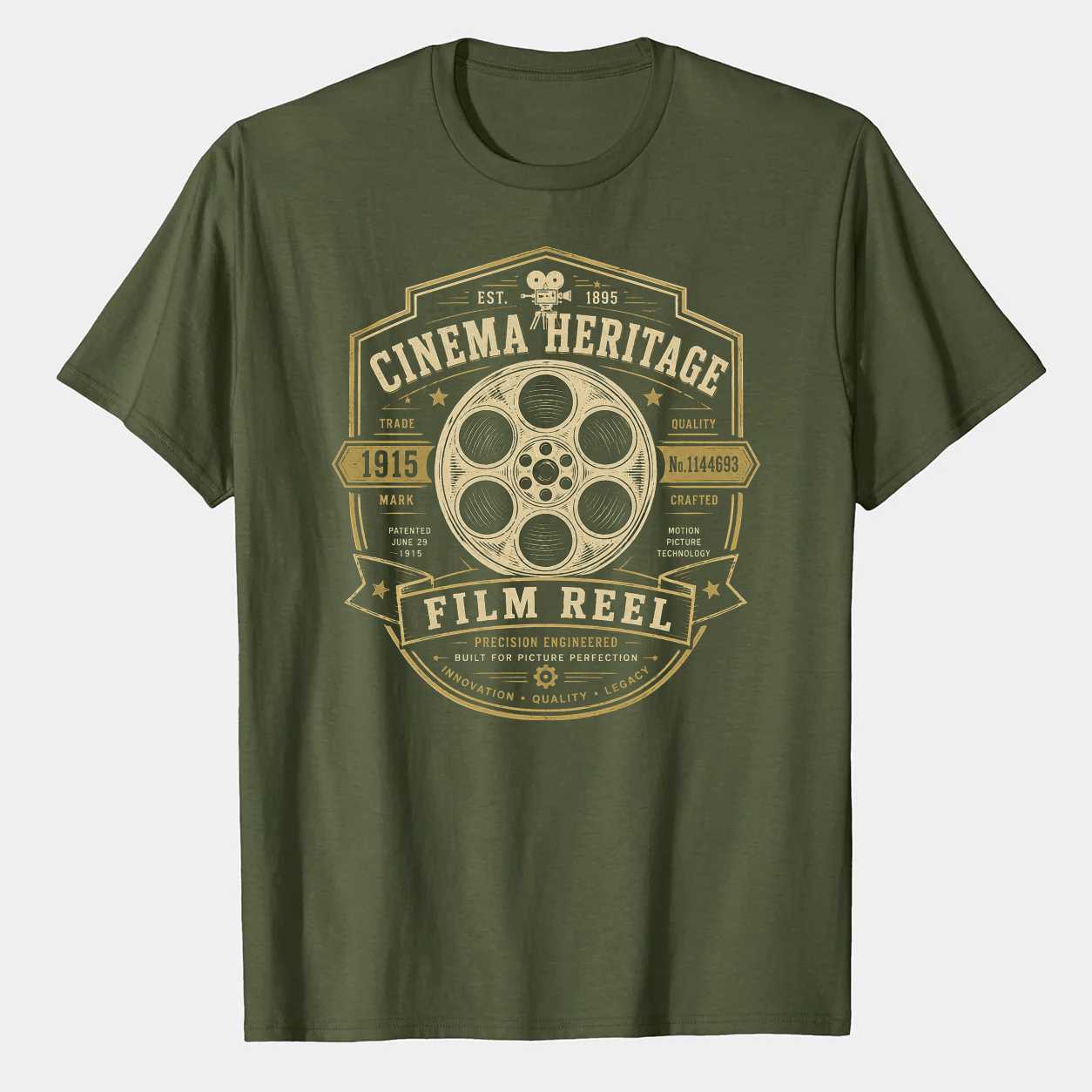 Cinema Reel T-Shirt Industrial Film Heritage Emblem Graphic for Movie Enthusiasts