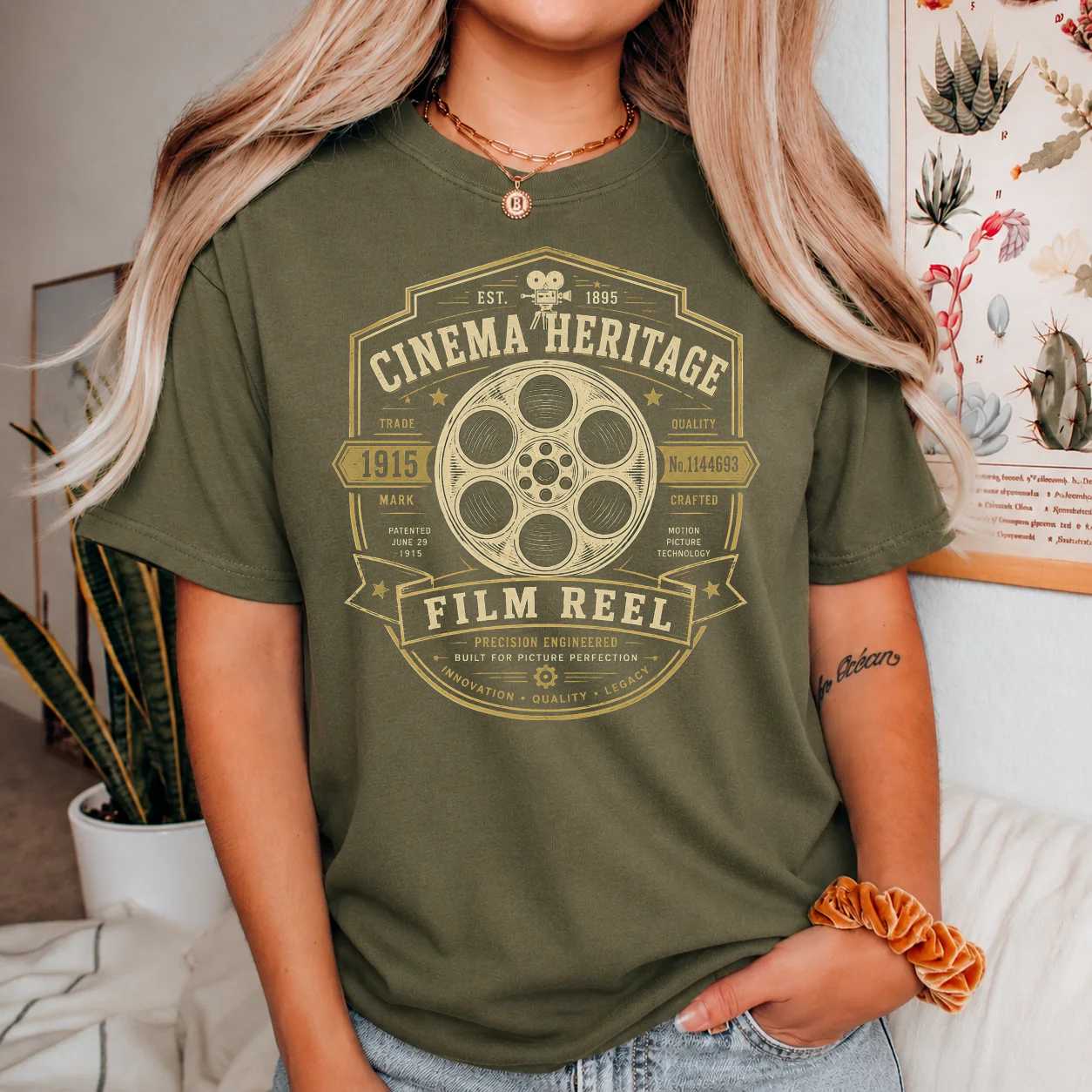 Cinema Reel T-Shirt Industrial Film Heritage Emblem Graphic for Movie Enthusiasts